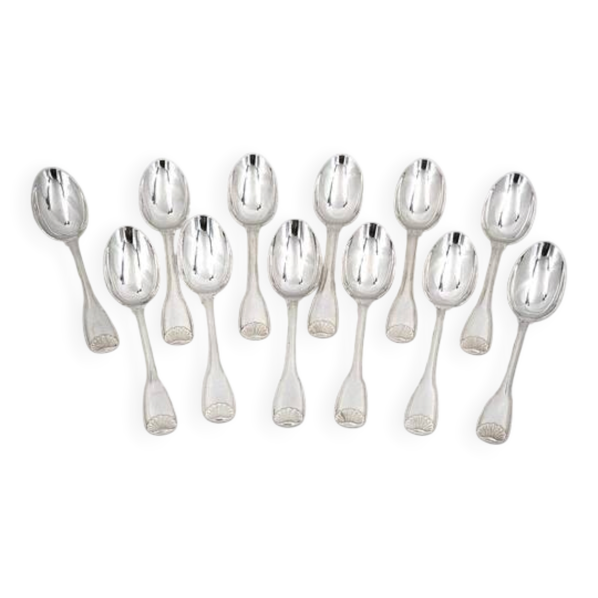 Ercuis Coquille 12 dessert spoons, silver-plated, 16.5 cm, excellent condition.