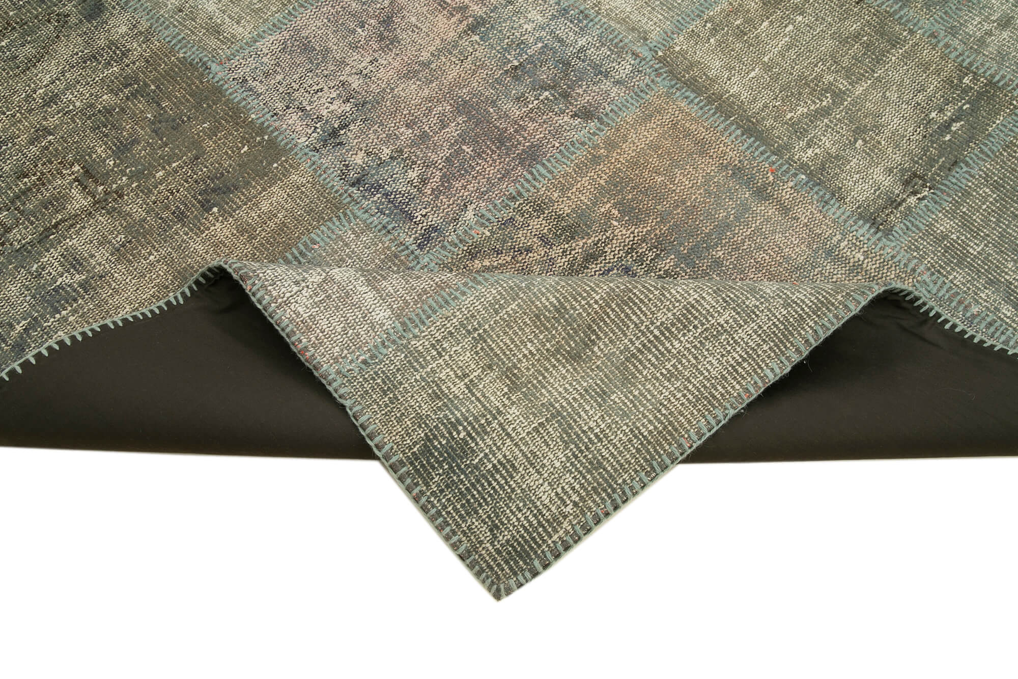 Handwoven turkish contemporary 176 cm x 245 cm grey patchwork carpet