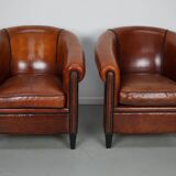 Vintage Dutch Cognac Colored Leather Club Chair, Set of 2