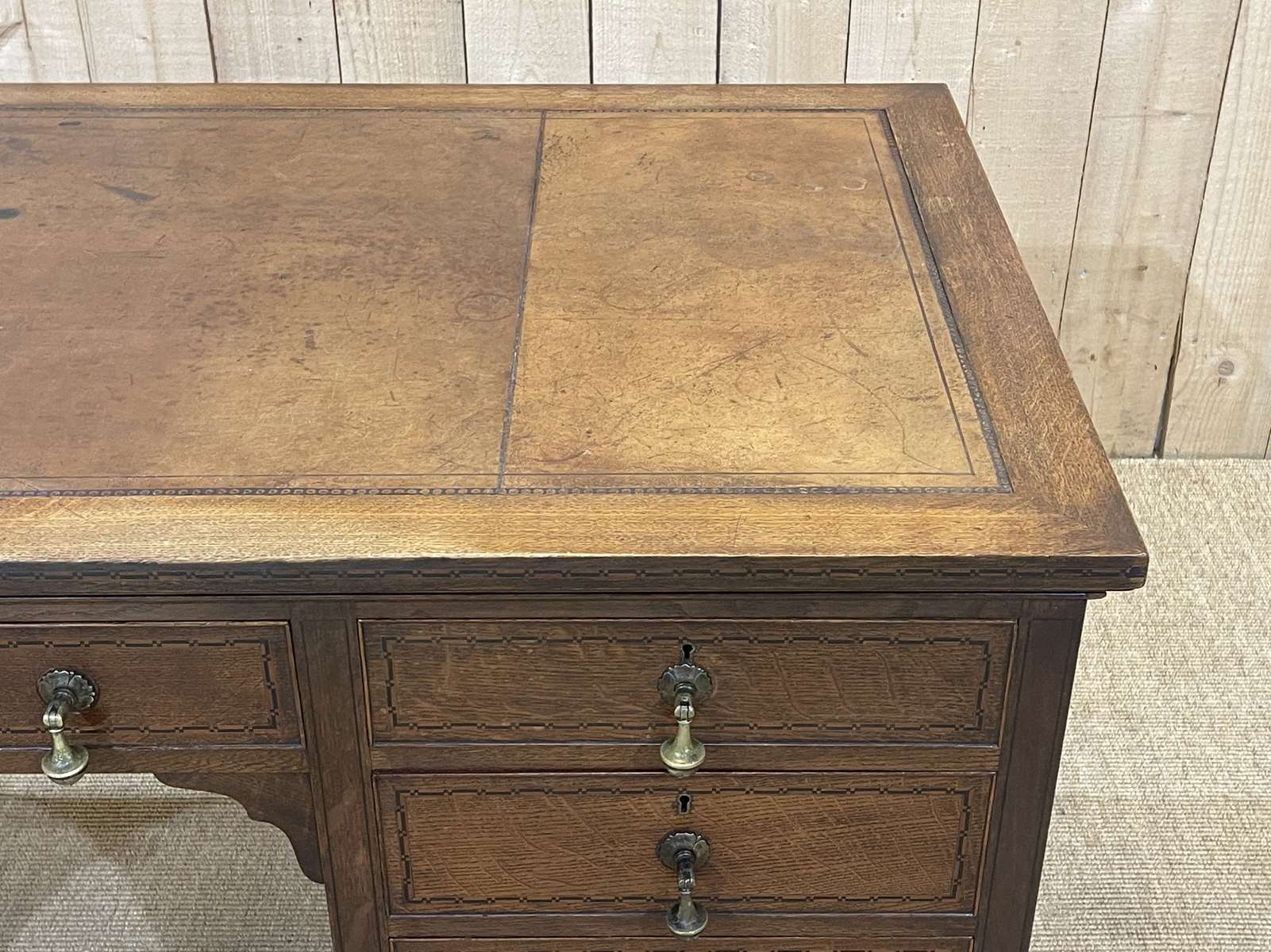 1930s English flat desk in oak