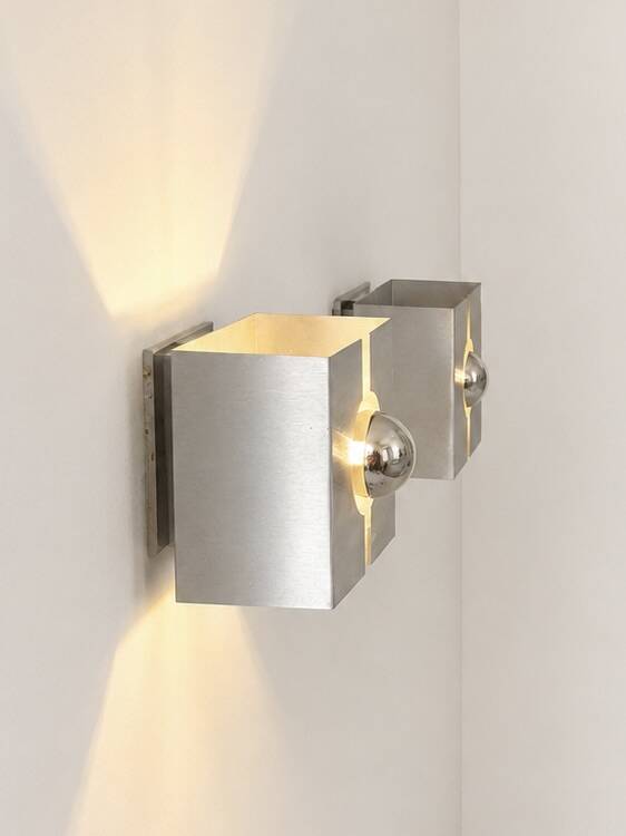 Pair of vintage wall sconces, brushed metal, France, 1970.