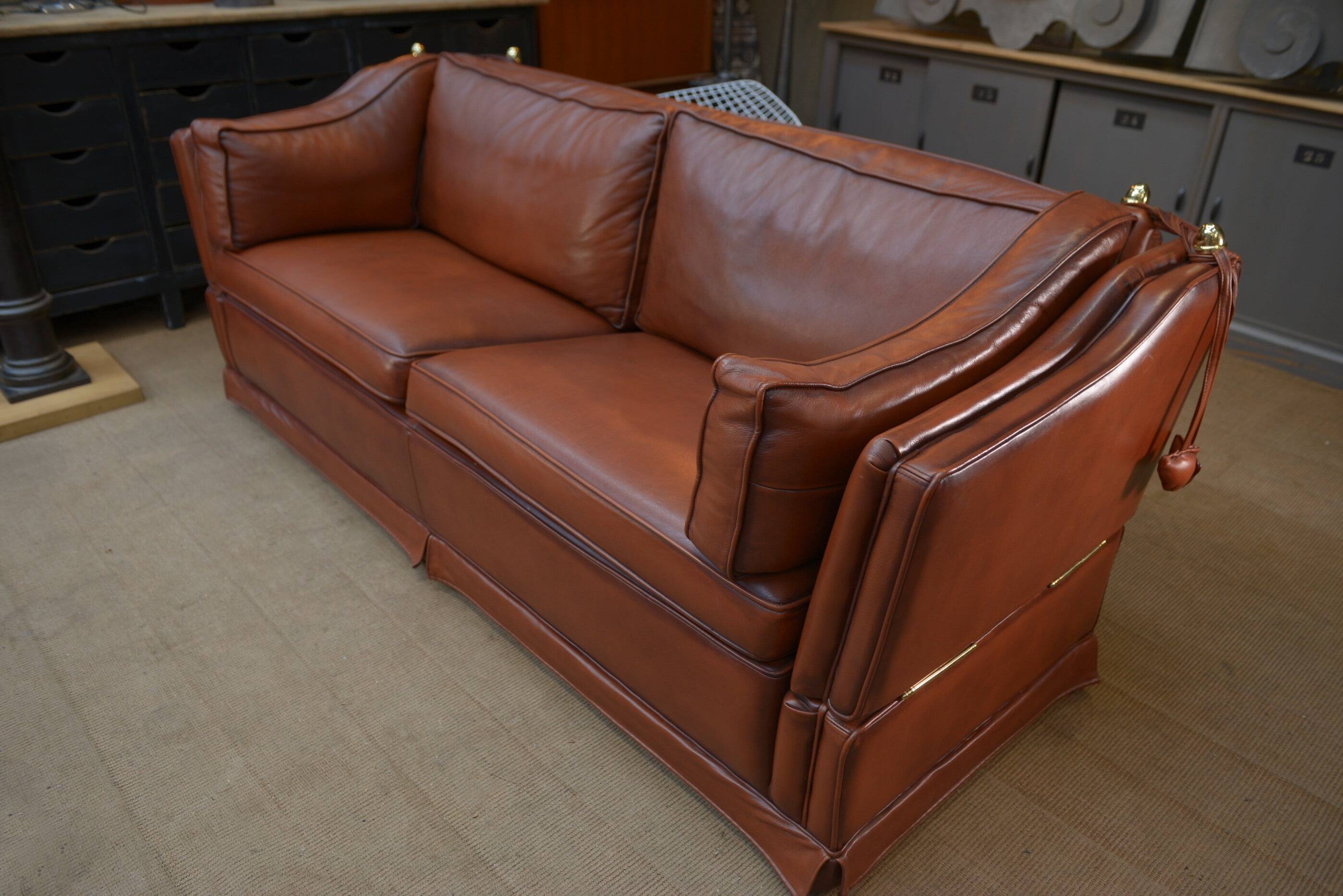 Maison Jansen leather sofa, France, 1970s