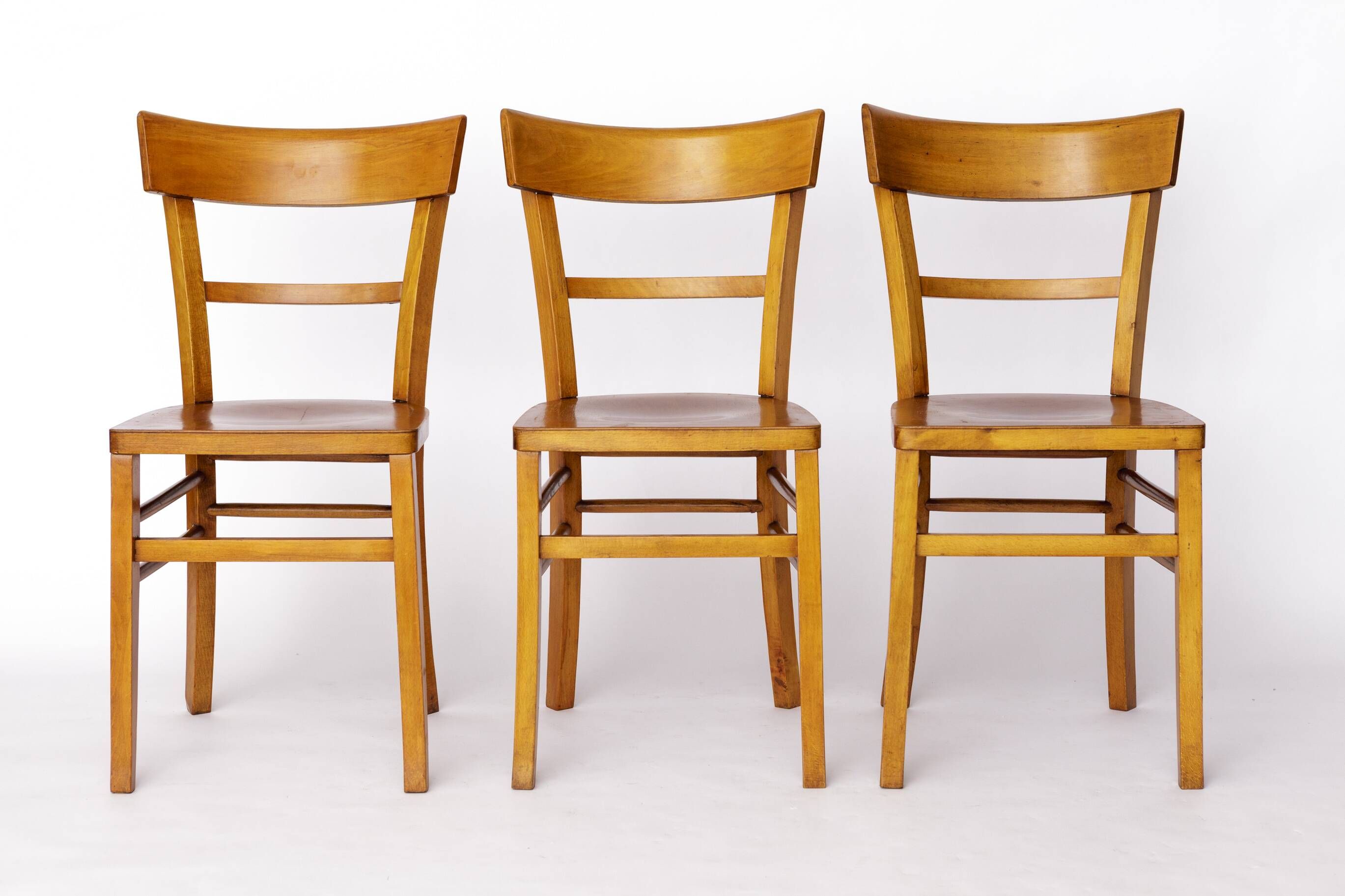 Set of 3 Vintage Frankfurter Chairs, 1970s Mid-Century Beech Dining Chairs,