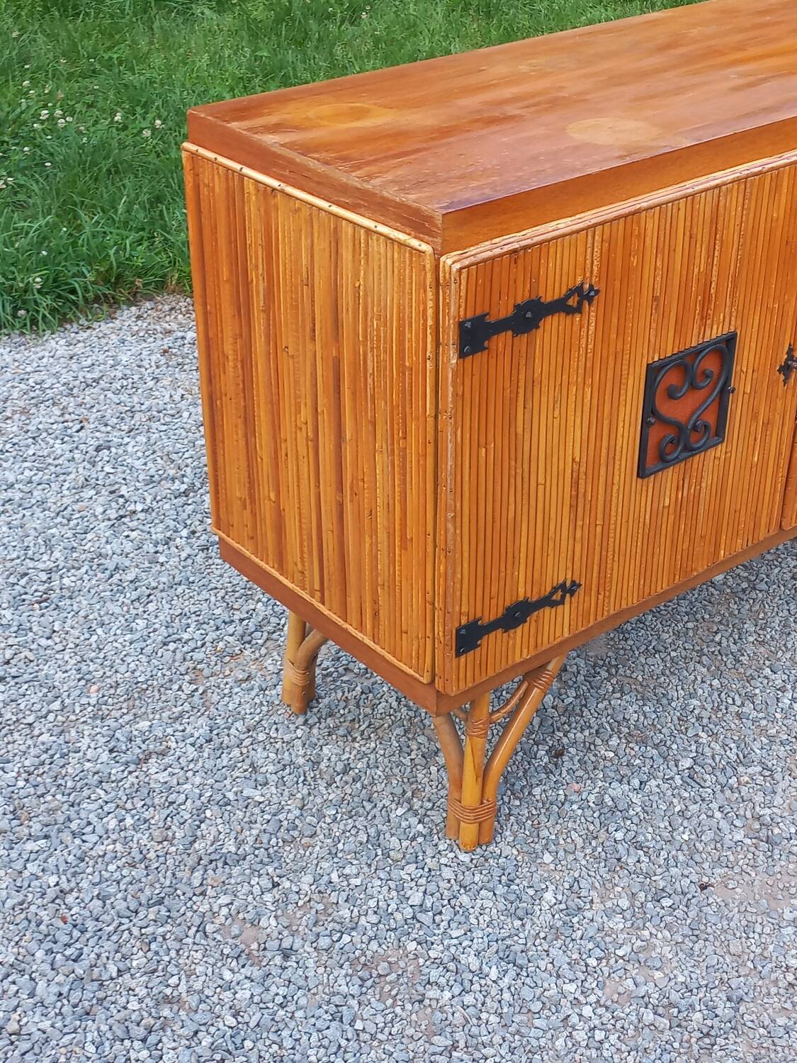 Vintage dining room attributed to Audoux and Minet in bamboo and rattan