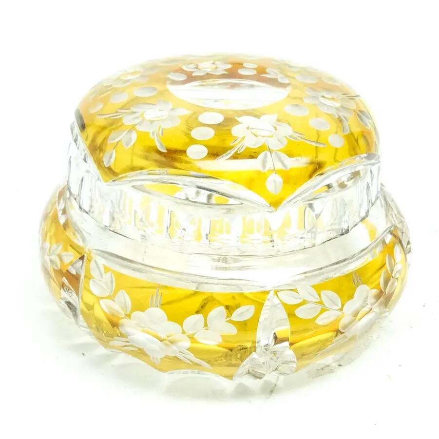 Bonbonnière Art Déco, en verre cristal, Julia Glassworks, Pologne, années 1960