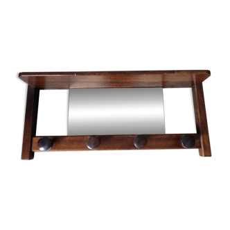 Wooden wall-mounted mirrored coat rack