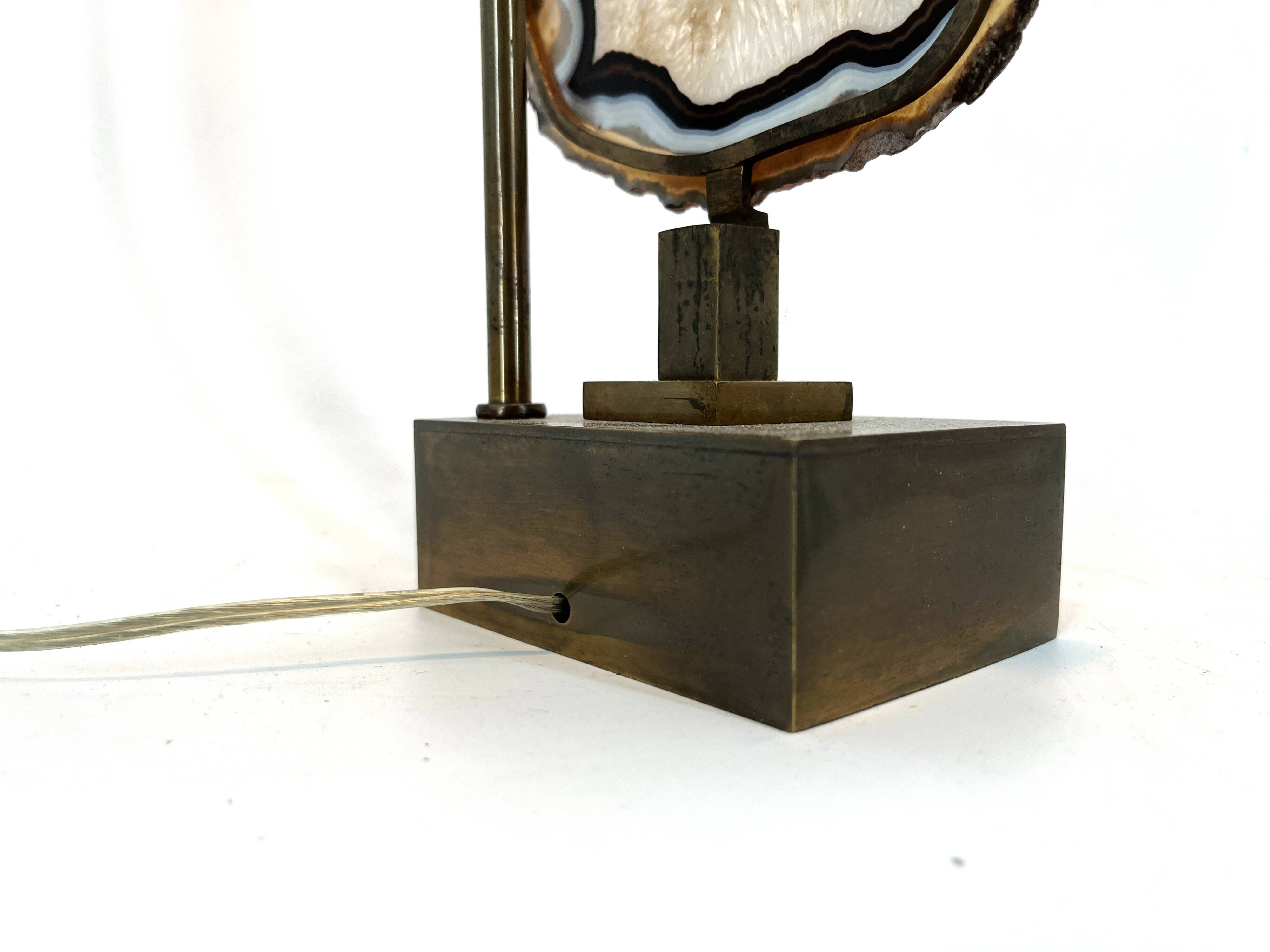 Lampe de table vintage en tranches d'agate en laiton, années 1970