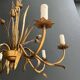 Golden Metal Chandelier with Reed Bouquet Decoration. Coco Chanel Style. Work