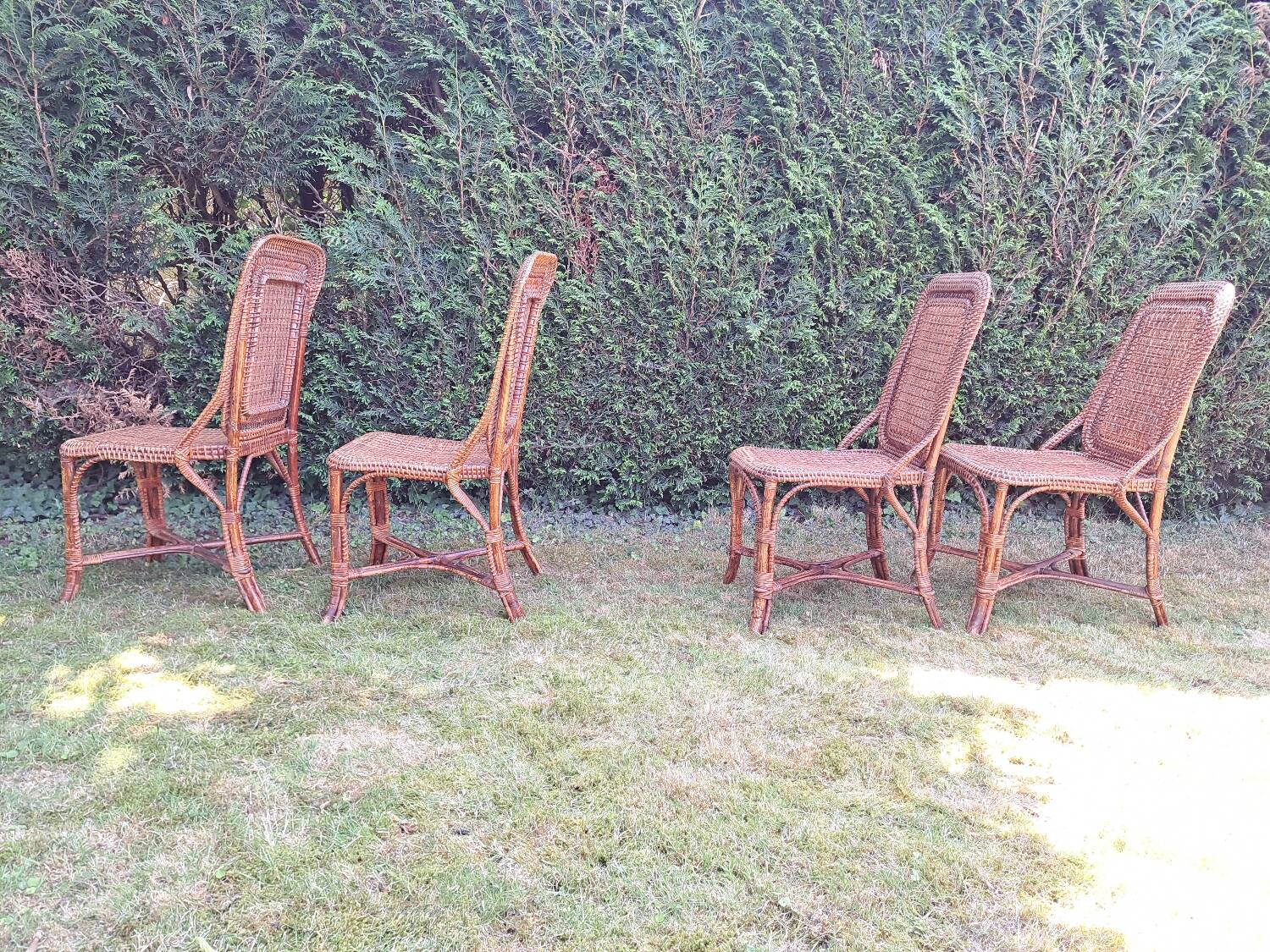 4 chaises Perret et Vibert en bambou et rotin