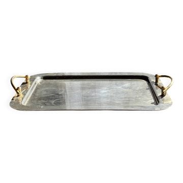 Very large vintage silver-plated tray with golden handles L47 W36.5 H5