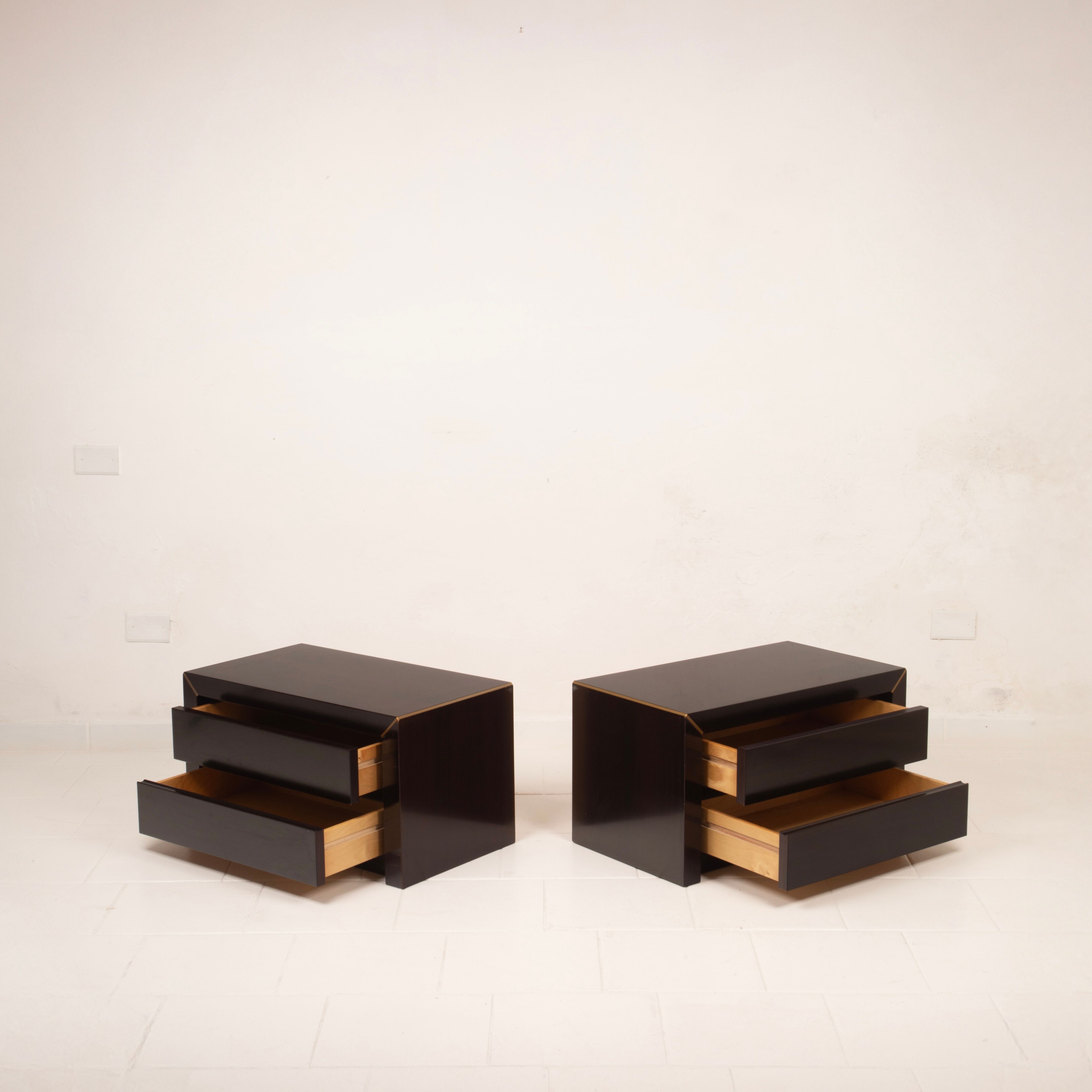 Pair of African rosewood and brass bedside tables for Fratelli Turri