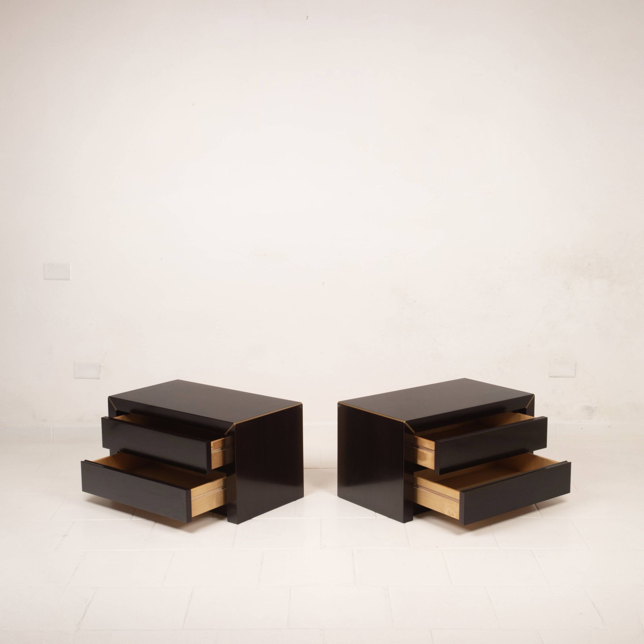Pair of African rosewood and brass bedside tables for Fratelli Turri