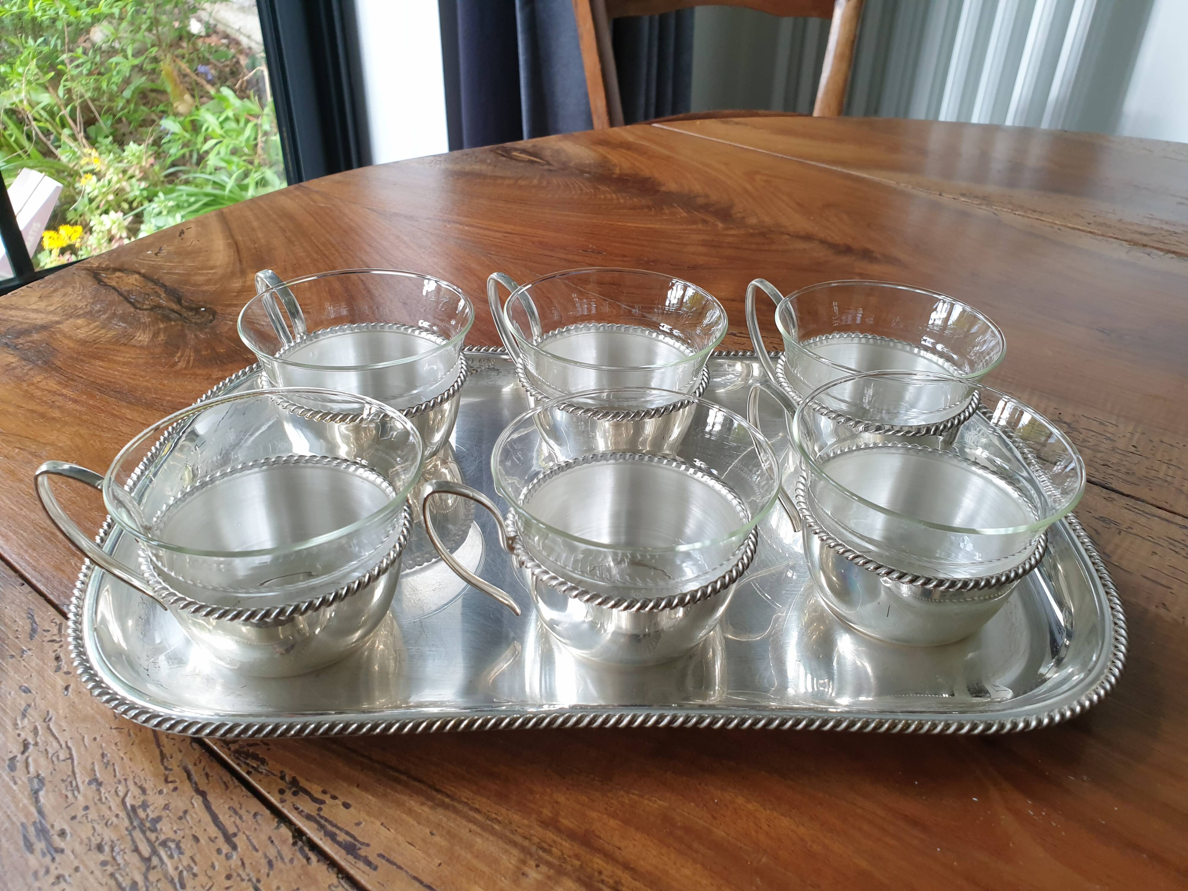 Silver coffee set and glass schott mainz 1970