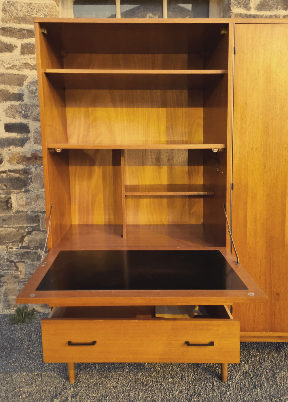 Combined modernist secretary, shelves, closet, wardrobe, vintage, 60s