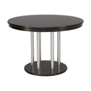 table à manger ronde bauhaus extensible noir et chrome des années 80