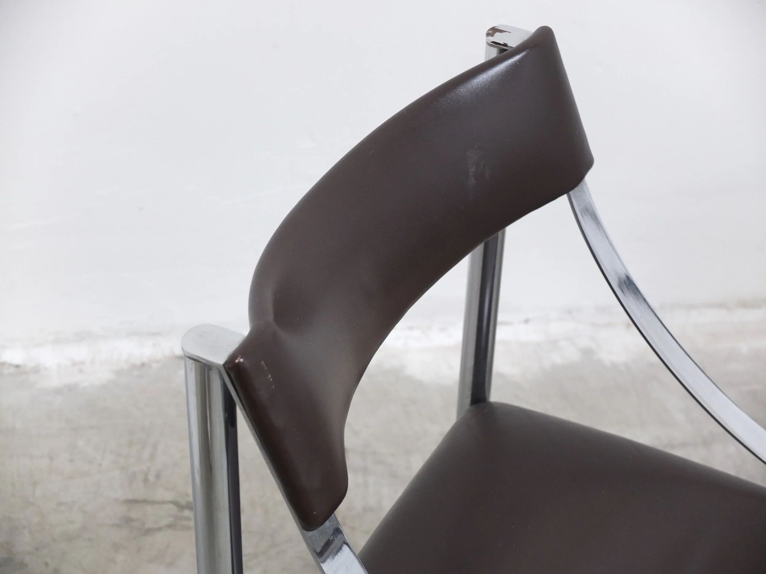 Set of 4 Italian chrome & leather dining chairs, 1970s