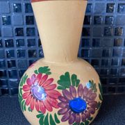 Vase en terre cuite décor de fleurs