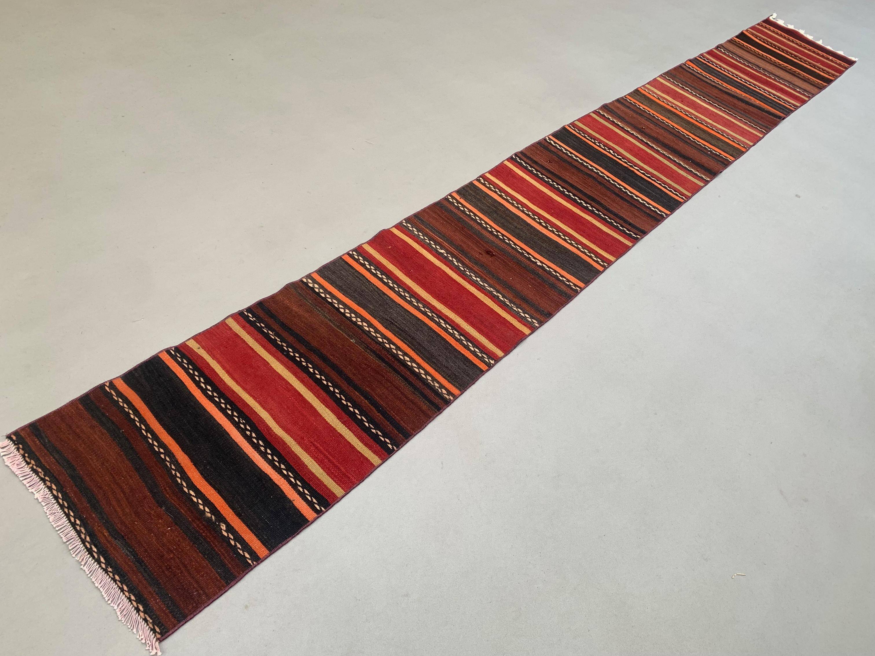 Old Turkish narrow Kilim Runner 421X53 cm shabby chic, vintage kelim