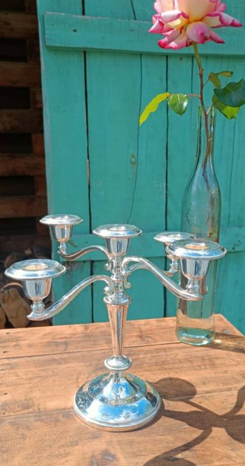 Silver-plated patinated metal chandelier with 5 adjustable branches –