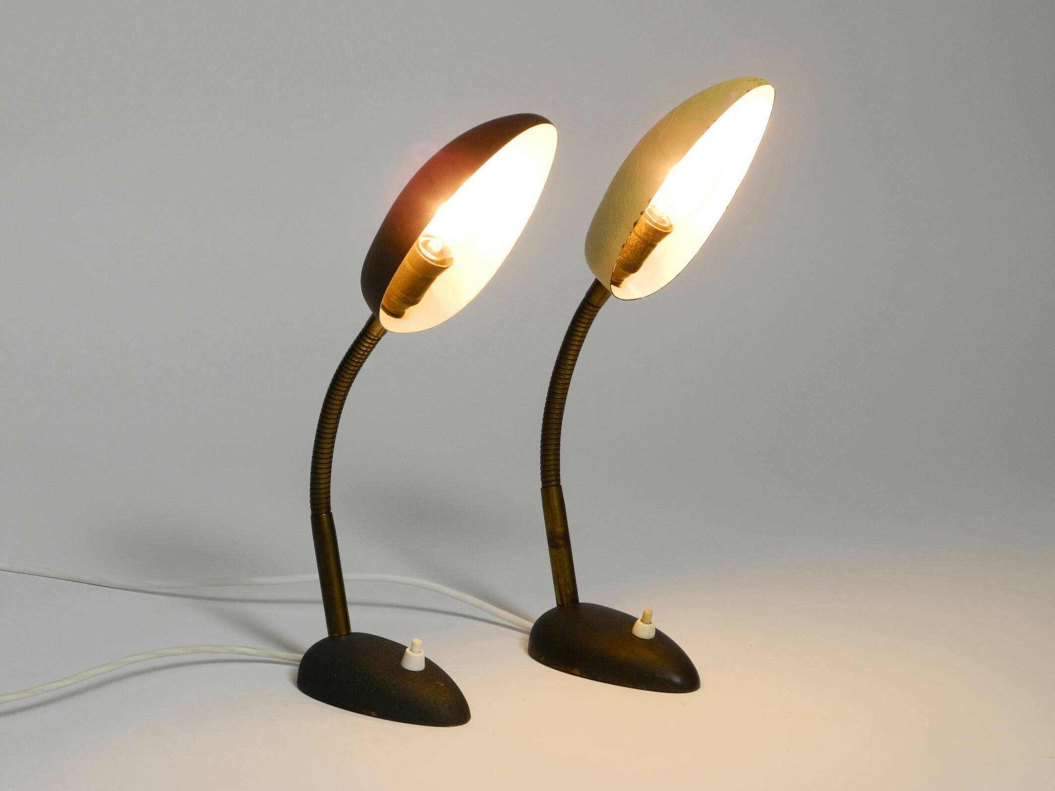 Pair of small 1950s metal table lamps with goosenecks by Gebrüder Cosack