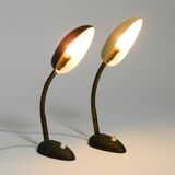 Pair of small 1950s metal table lamps with goosenecks by Gebrüder Cosack