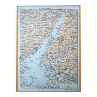 Imprimée en 1909, le lac de Garde, Italie.