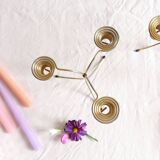 Pair of Vintage Rockabilly Style Gold Brass Spiral Tripod Candlestick Holders