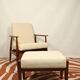 Scandinavian armchair and foot rest beige boucle design by H.lis