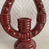 2 fifties red ceramic candle holders, horseshoe pattern
