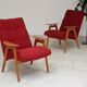 Pair of red armchairs by Jaroslav Smidek for Ton (Thonet) 60s