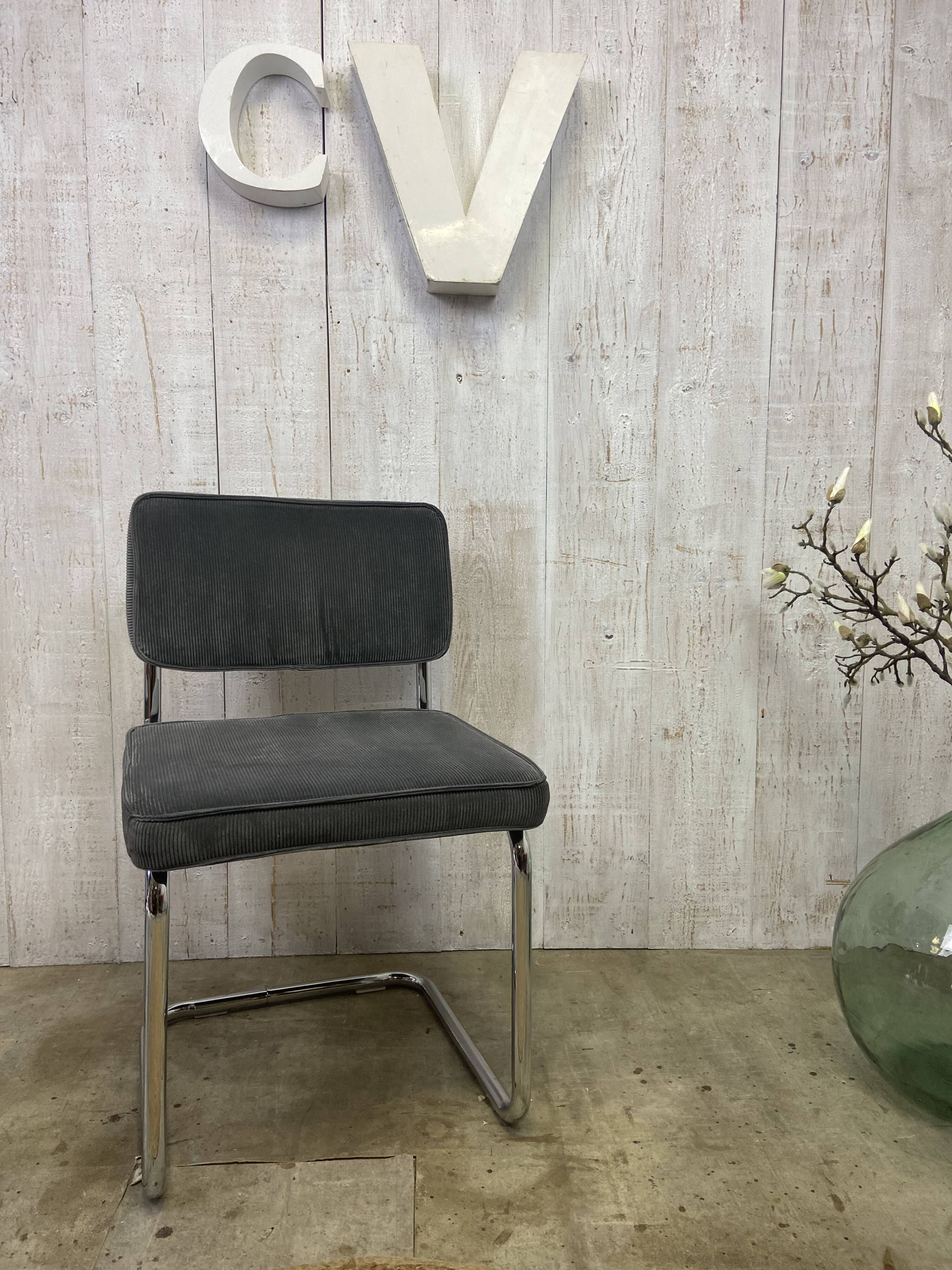 Pair of chrome and velvet chairs