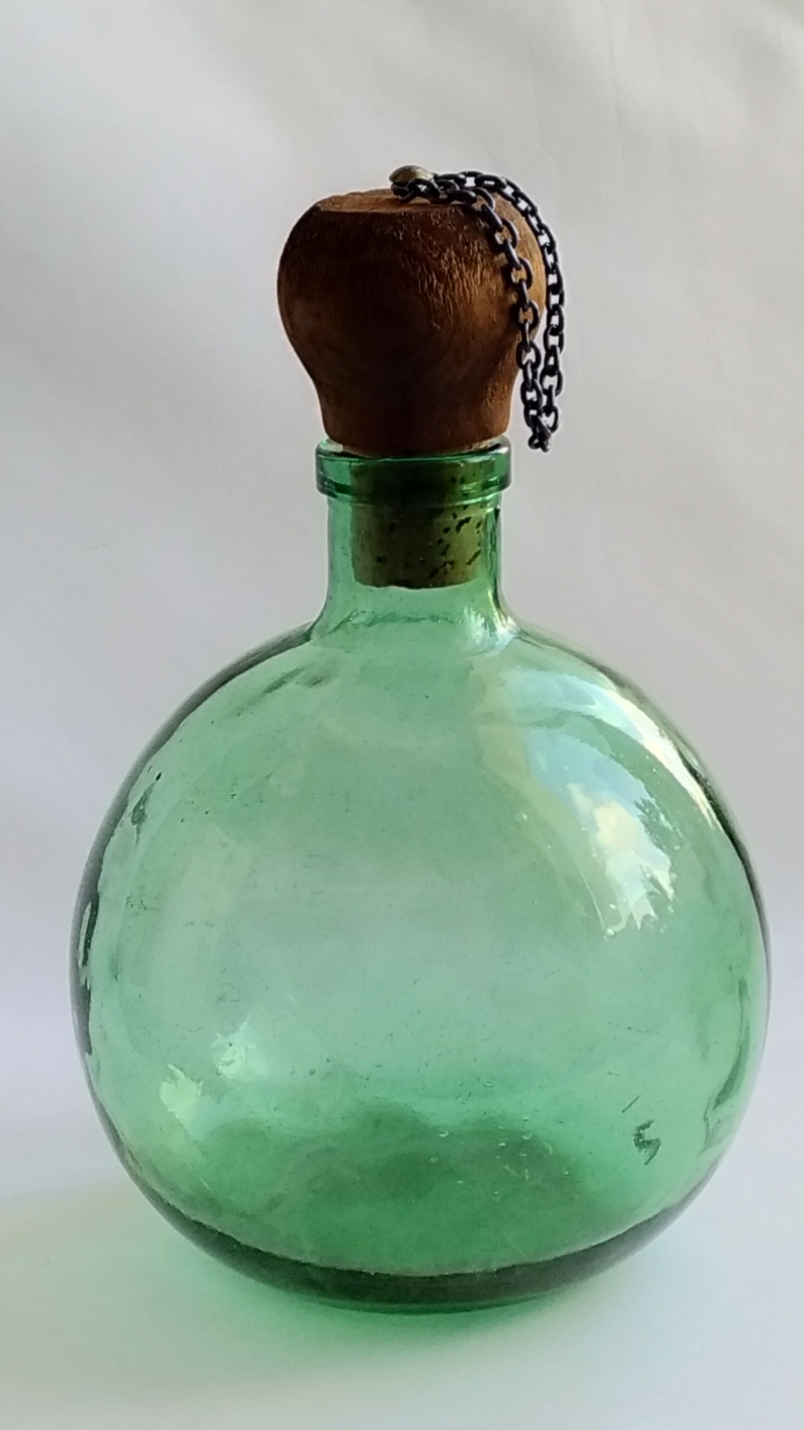 Vintage demijohn wooden cork and chain
