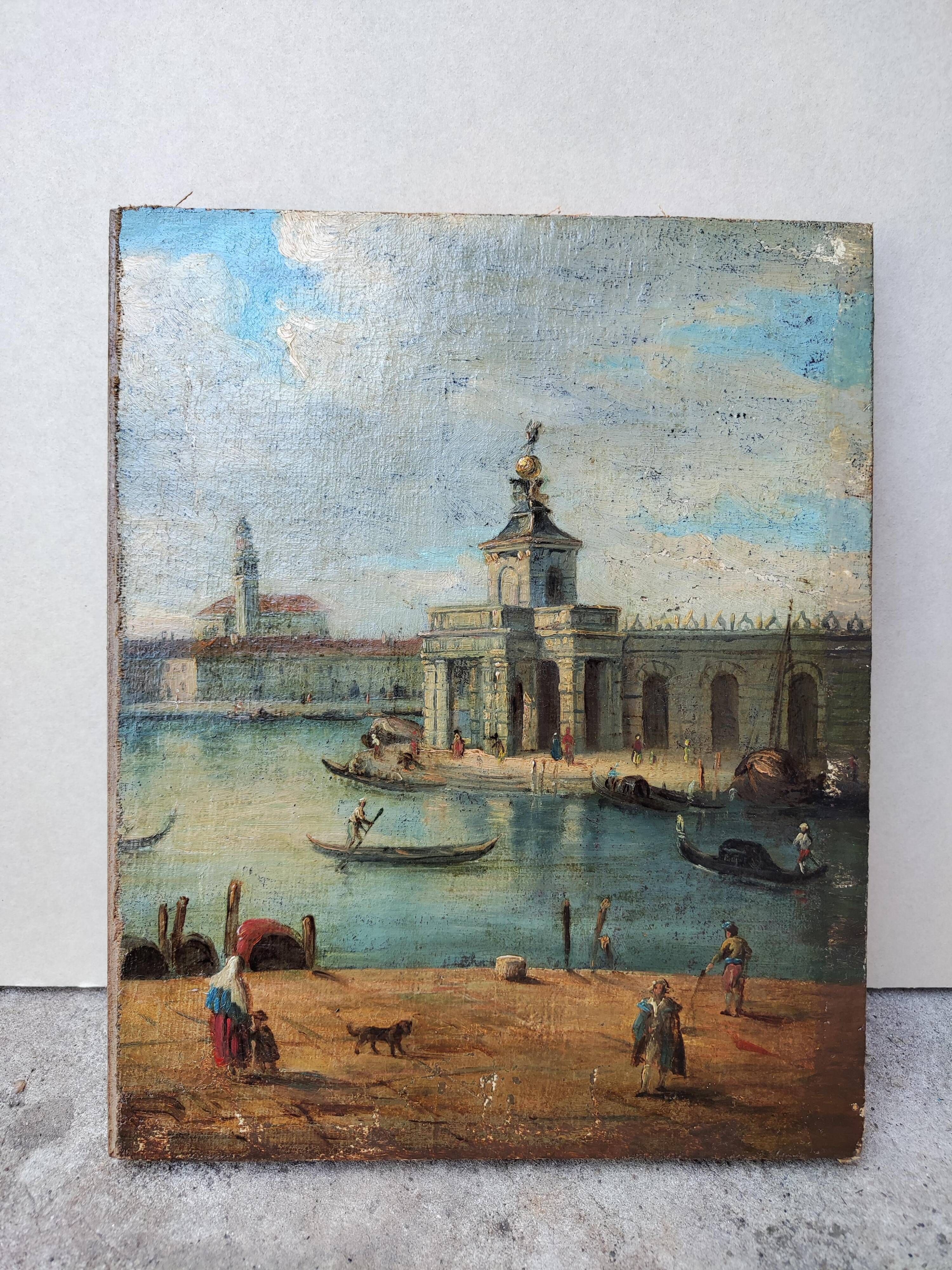 Venice Dogana, Oil on Canvas, Venetian School, style of Francesco Guardi