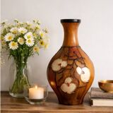 Large Artisan Vase "Nature Spirit" – Relief Floral Decoration (31cm)