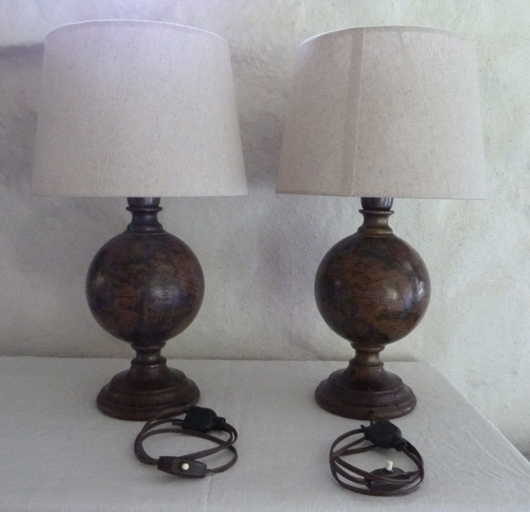 Pair of world map lamps