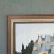 Peinture à l’huile de scène de rue de paysage urbain suédois vintage moderne du milieu du siècle « City Stroll », encadrée
