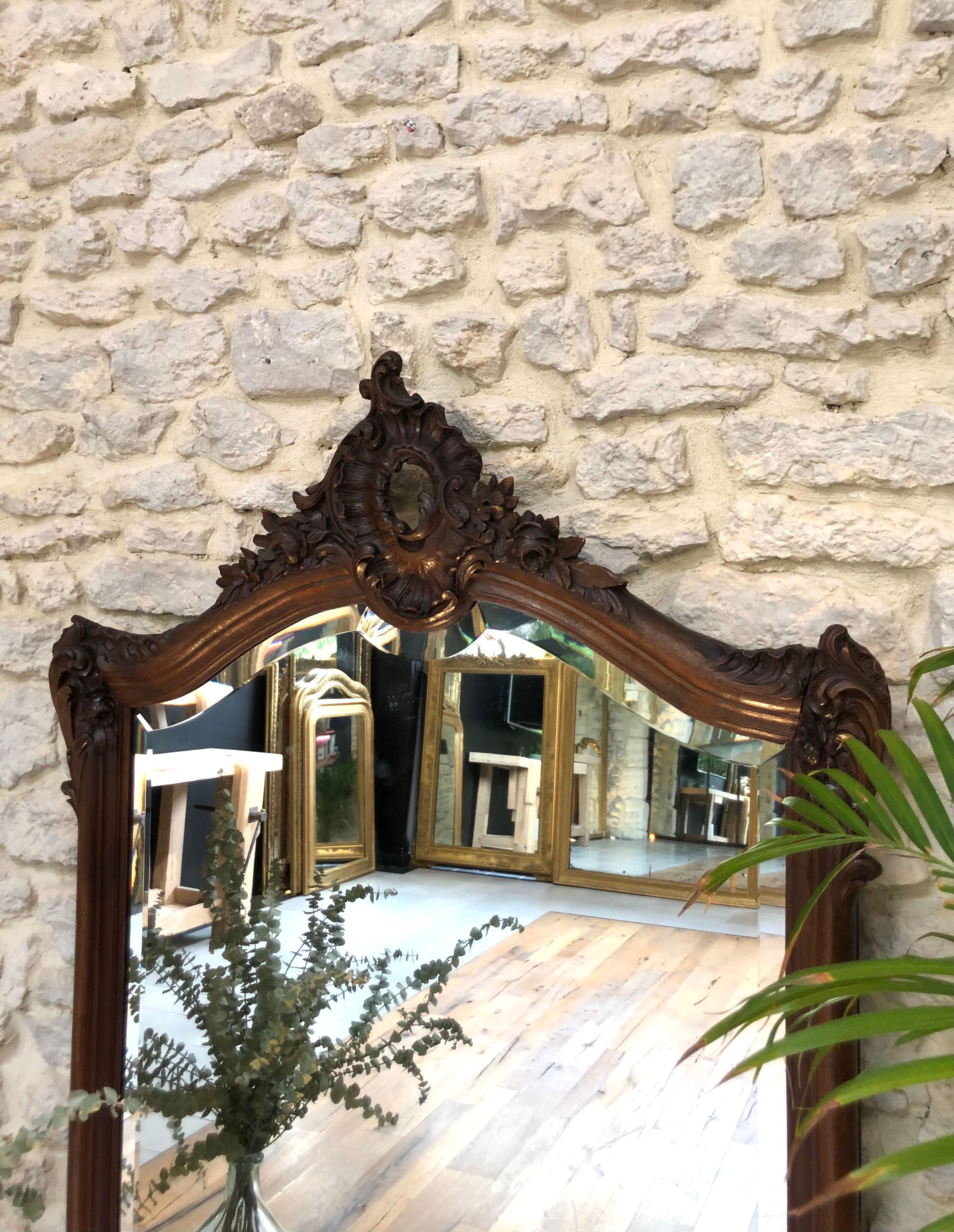 Louis-Philippe wooden mirror, pediment, beveled ice 150x86cm