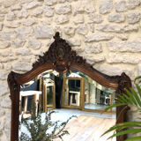 Louis-Philippe wooden mirror, pediment, beveled ice 150x86cm