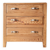 Commode ancienne en pin massif, 3 tiroirs, bois brut