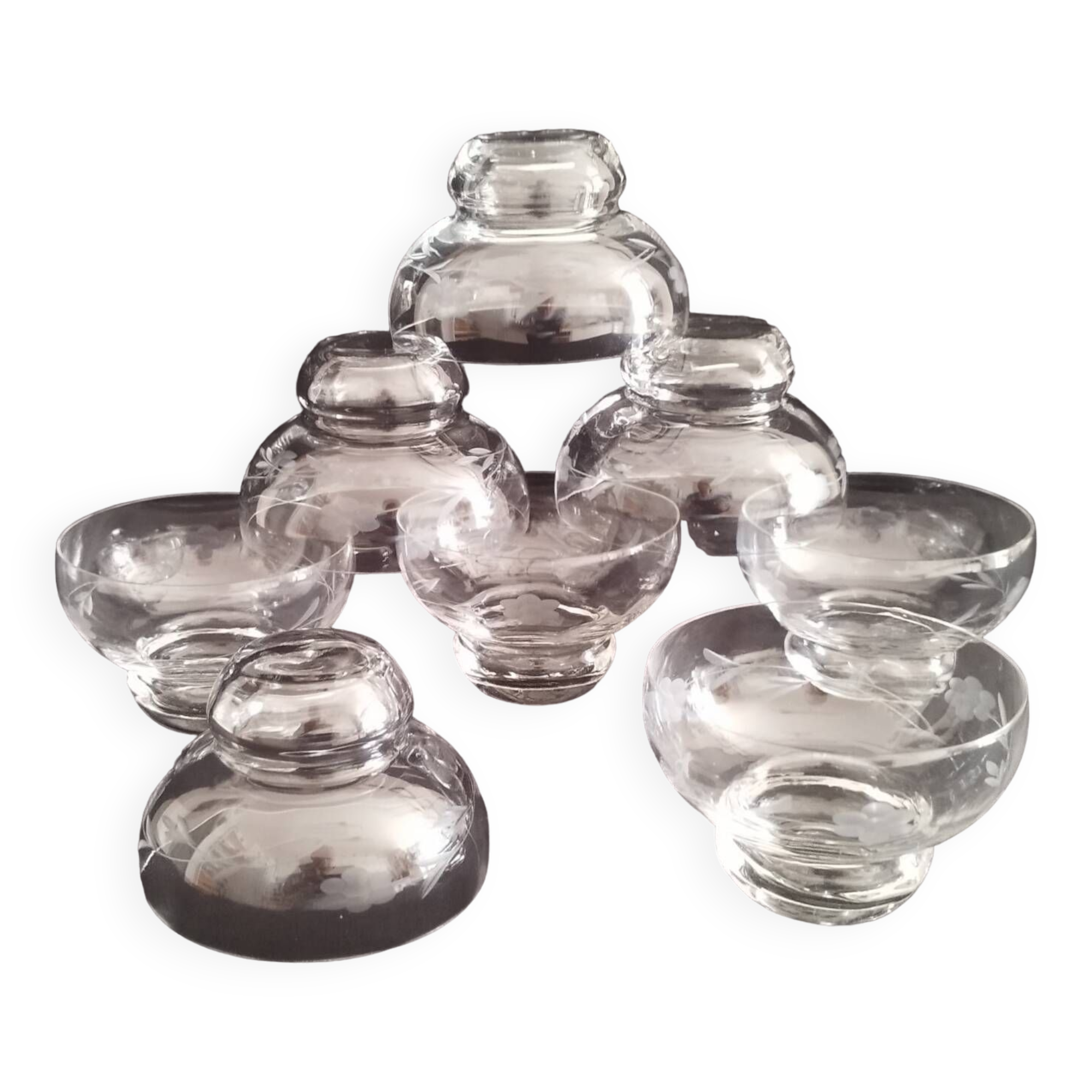 Vintage Engraved Crystal Champagne Glasses