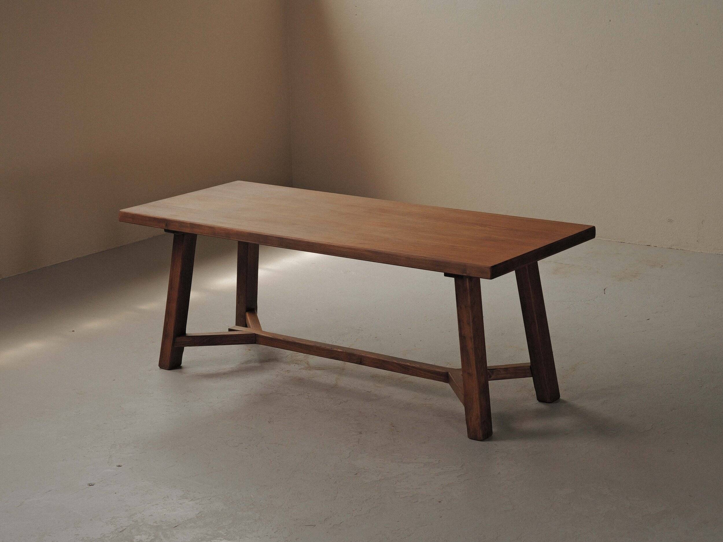 Large handcrafted oak table, France, circa 1970.