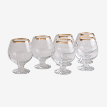 Set of 6 Vintage Gold Rimmed Brandy Glasses c.1960