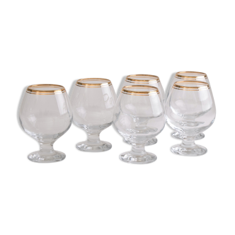 Set of 6 Vintage Gold Rimmed Brandy Glasses c.1960