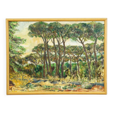 Oil painting by Alexander Michael of a pine forest near Ostia, Italy 1973