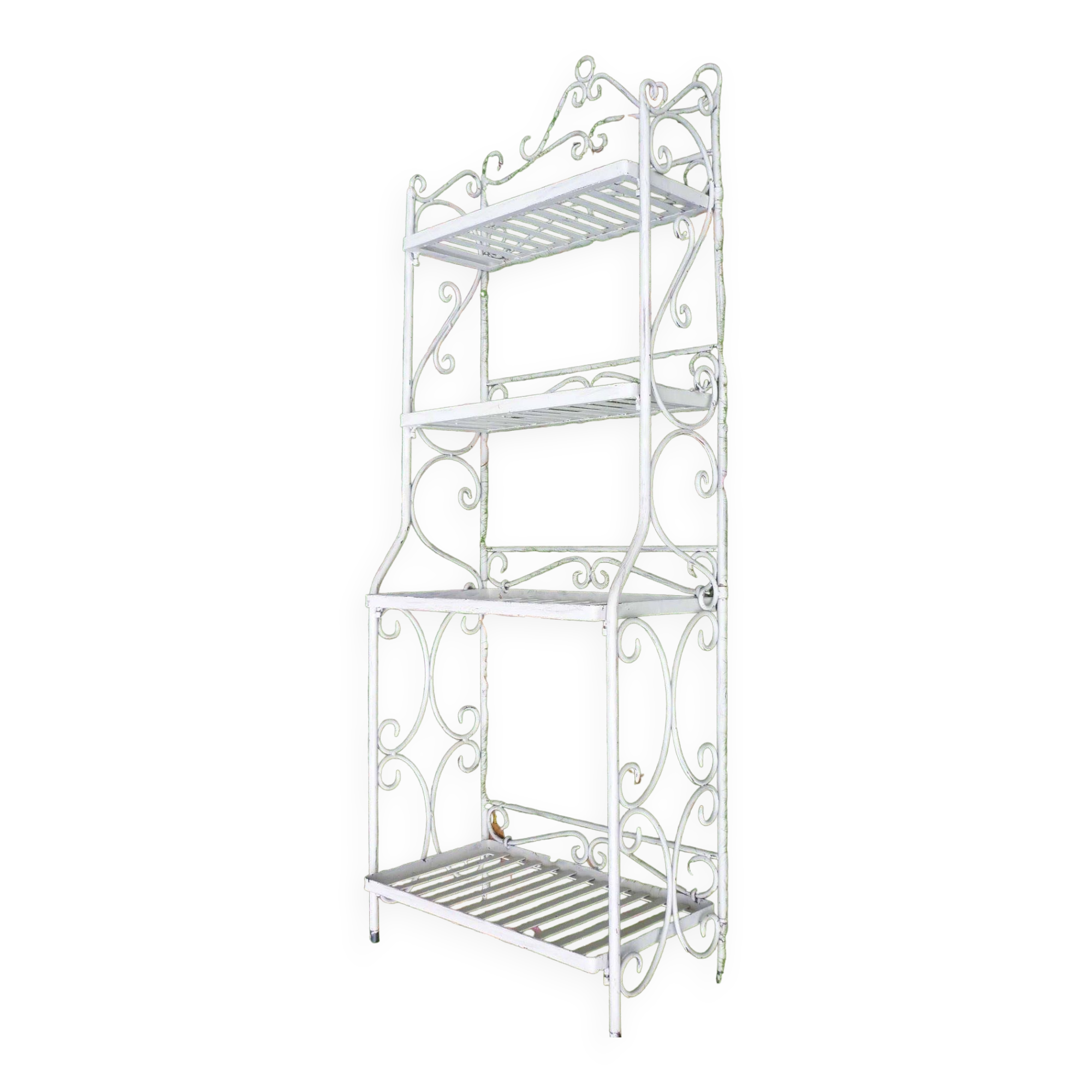 White wrought iron folding shelf