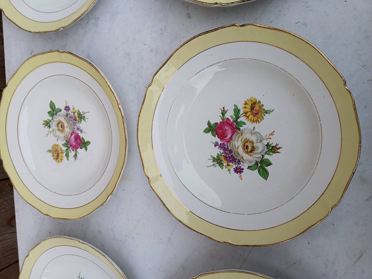 Set of 6 antique Ceranord deep plates - flower design
