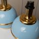 Set of 2 Light-Blue Ceramic Table Lamps with Gold Trim Italy 1980s Hollywood Regency Style