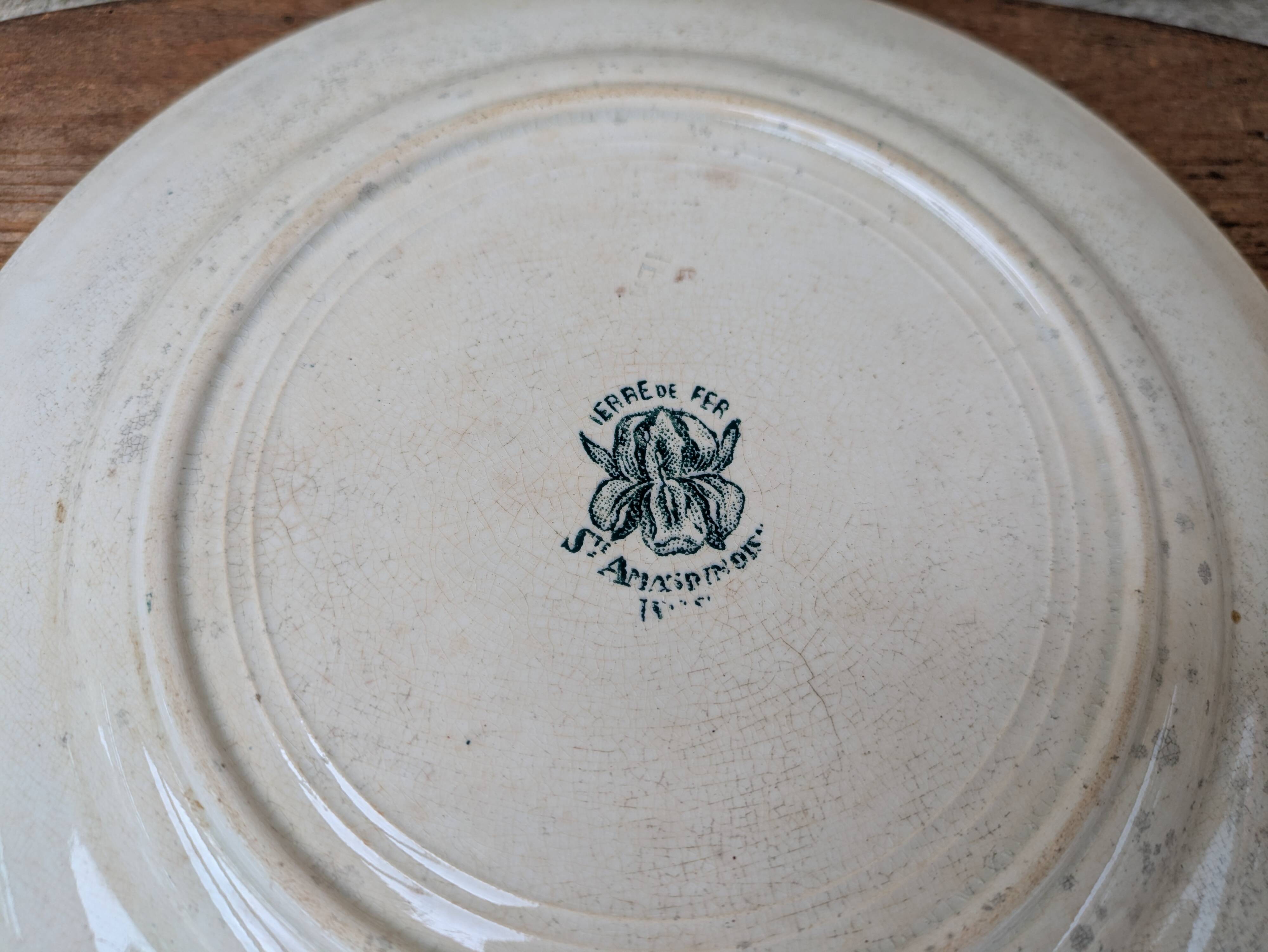 Old ceramic plate Terre de Fer Ste Amandinoise model Iris