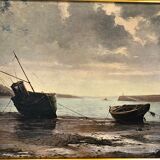 Oil on cardboard, seaside scene