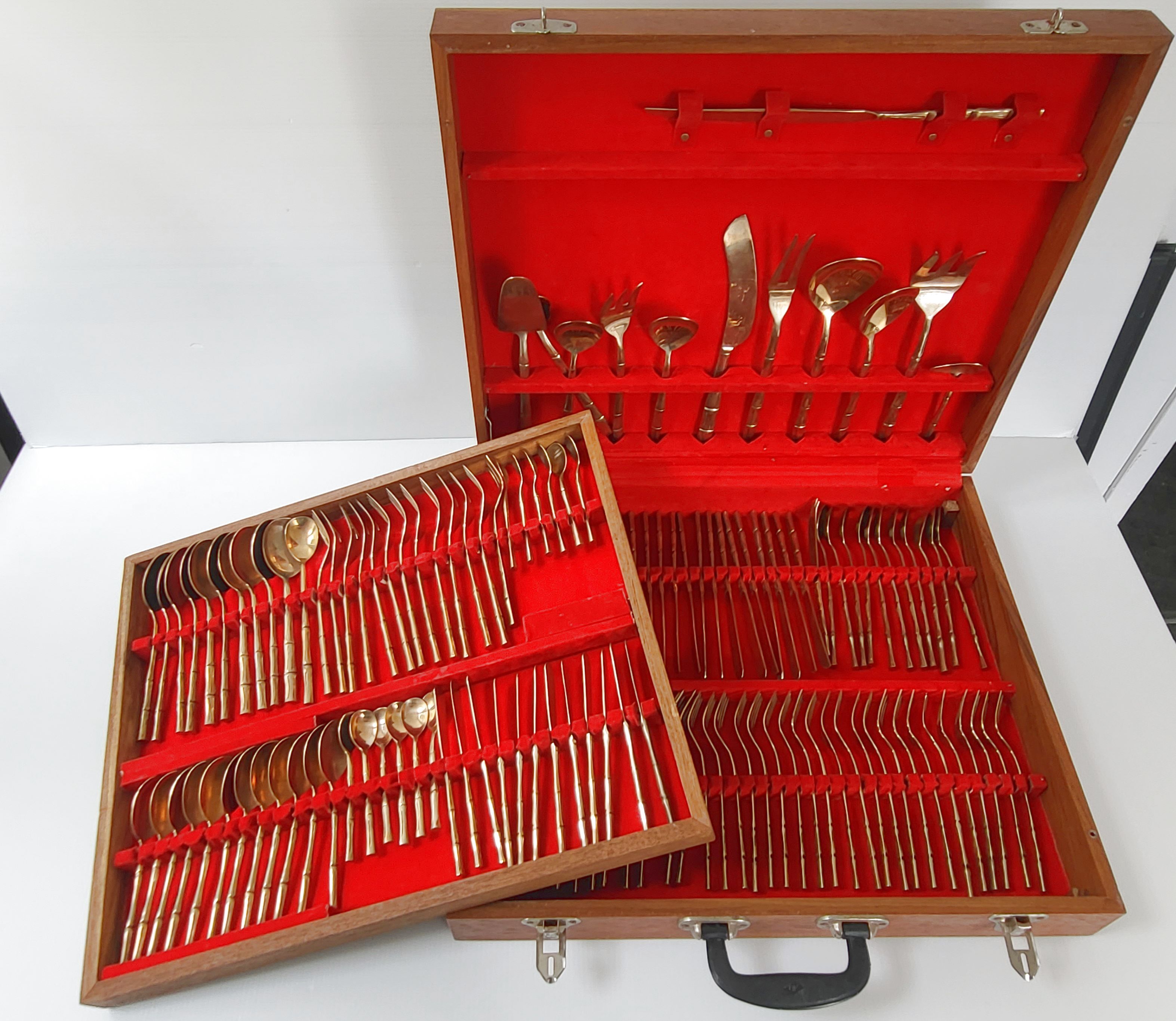 Cutlery set imitation bamboo 144 pieces vintage 1950